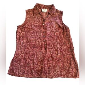 Talbots Petites Pure Silk Sleeveless Paisley Top - Womens Size Medium Petite